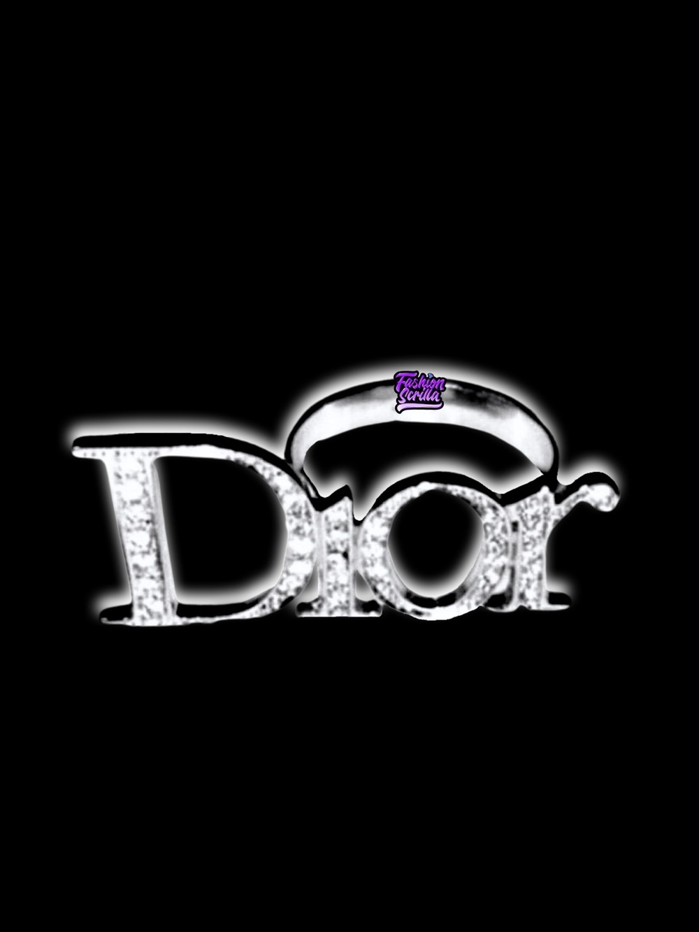 Dior Monogram Silver Logo Diamanté Spelled Out Double Finger Ring
